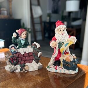 Christmas Village Santa and little boy figurines